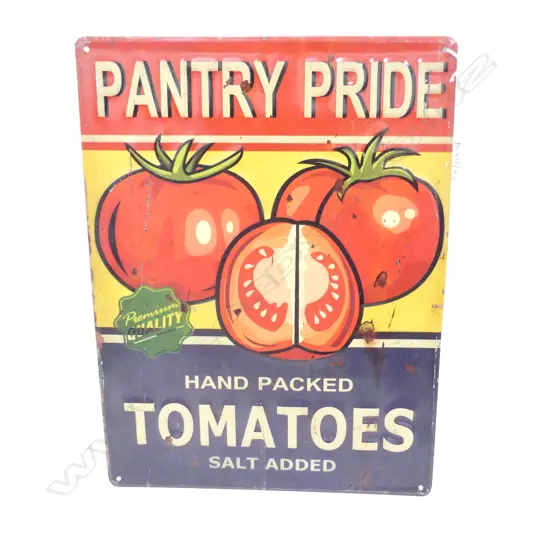 VINTAGE STYLE METAL SIGN 'PANTRY PRIDE TOMATOES' 400x300mm