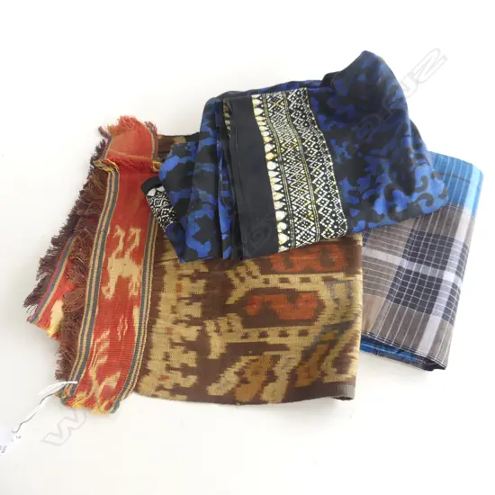 3 PCES FABRIC; IKAT 1280x320mm, BLUE CHECK, INDONESIAN BATIK 1x1.8M