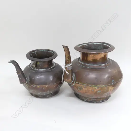2 CEREMONIAL COPPER WATER POTS, EAST ASIAN