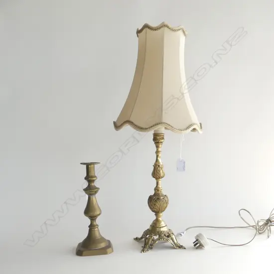 BRASS TABLE LAMP 660MM & BRASS CANDLESTICK