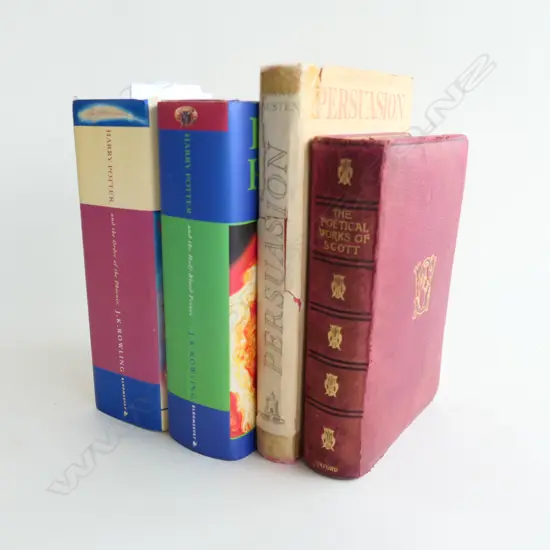 4 BOOKS; 2 1st ED. HARRY POTTER NOVELS; ORDER OF THE PHOENIX & HALF-BLOOD PRINCE + SCOTT POEMS & JANE AUSTEN PERSUASION