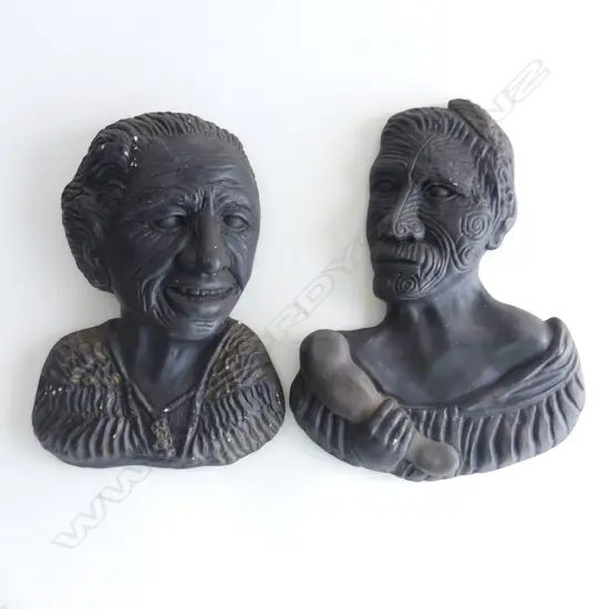 PR OF BLACK PLASTER TATTOOED MAORI WALL PLAQUES H250MM