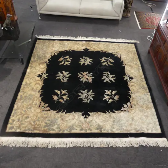 LARGE BLACK MACHINE TUFTED RUG 2700x2400mm some marks