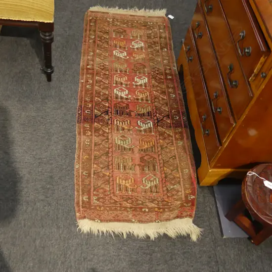 SMALL HAND KNOTTED ALL WOOL RUG - ABRASH 1400x540mm