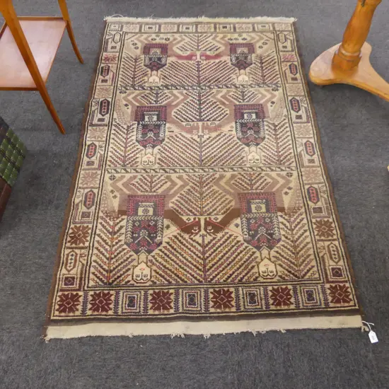 HAND KNOTTED BROWN WOOL PILE PICTORIAL RUG 1800x1130mm