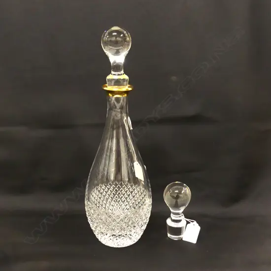 CUT GLASS, GOLD RIMMED DECANTER (H.355MM) + SPARE STOPPER  (EX SULTAN OF BRUNEI)