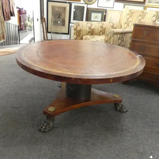 REGENCY REVIVAL COFFEE TABLE w. TRI-FORM BRONZE PAW FEET 1000mm dia H.500mm