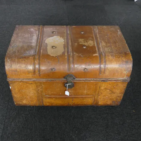 OLD TIN TRUNK; FAUX WOOD FINISH W.700mm