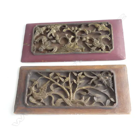 2 CARVED WOODEN CHINESE WEDDING PANELS 190x430mm