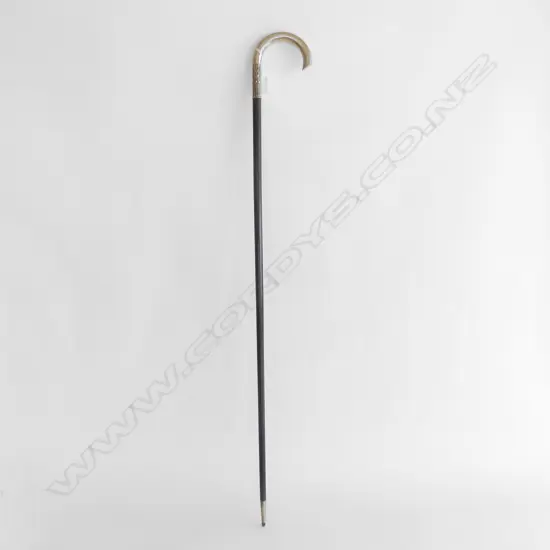 EBONISED WALKING STICK w. SILVER PLATE HANDLE L.910mm