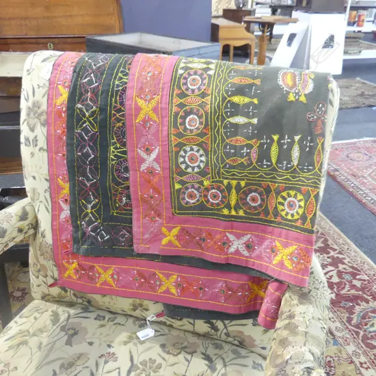 VINTAGE INDIAN EMBROIDERED FABRIC PANEL 1800x850mm