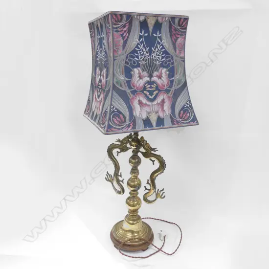 CHINESE BRASS LAMP w. DOUBLE DRAGON HANDLES H.940mm
