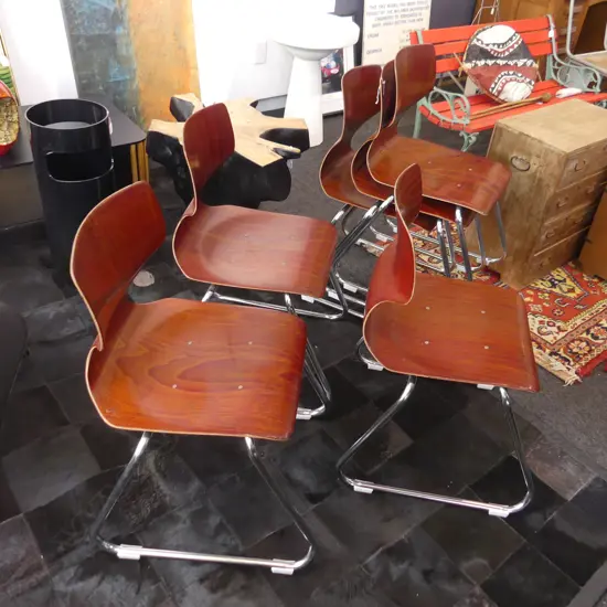 6 ADAM STEGNER STYLE PLYWOOD STACKING CHAIRS