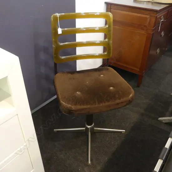 RETRO SWIVEL CHAIR w. BROWN VELVET SEAT & ACRYLIC BACK