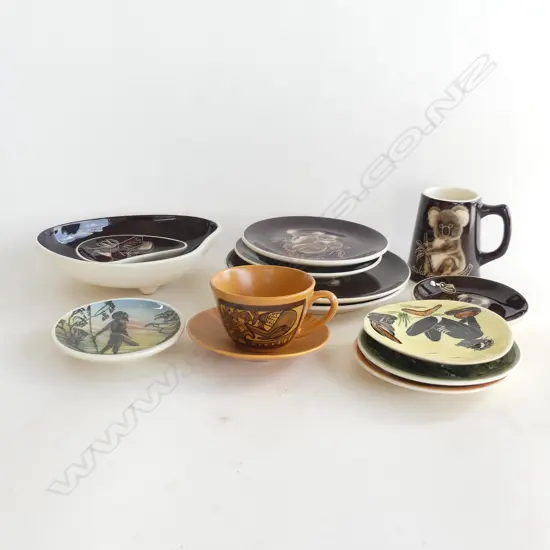 BOX 13 PCS ASST AUSTRALIANA POTTERY, STUDIO ANNA, THE LITTLE SYDNEY POTTERY (SOME HAND PAINTED)