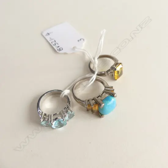 3 STG SILVER & GEM STONE DRESS RINGS