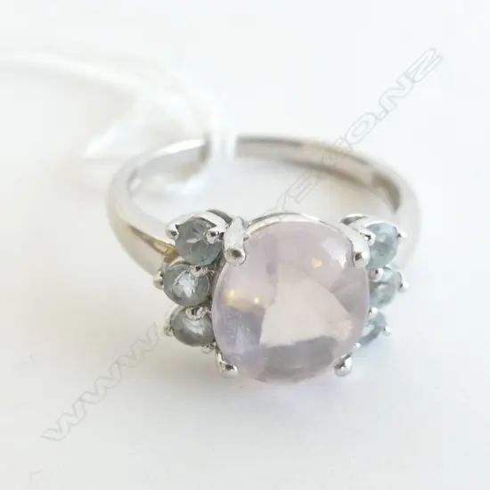 925 ROSE QUARTZ & AQUAMARINE RING 4.8 GRAMS