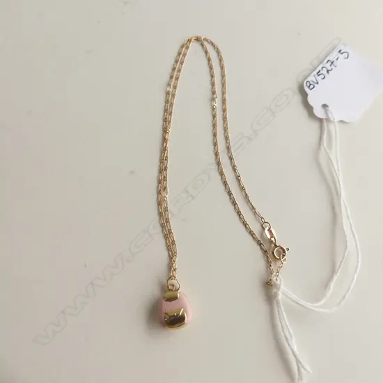 9CT YELLOW GOLD CHAIN WITH GOLD & PINK ENAMEL BACK PACK PENDANT 1.7GMS