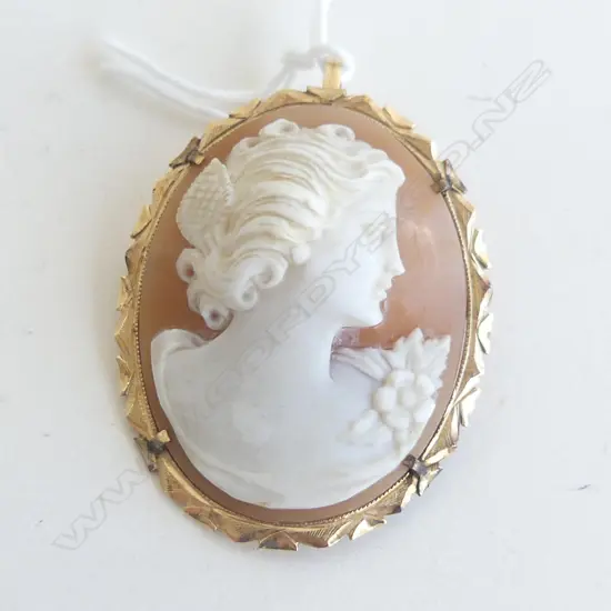 14 CT CAMEO PENDANT BROOCH H.40mm 8.5 GRAMS