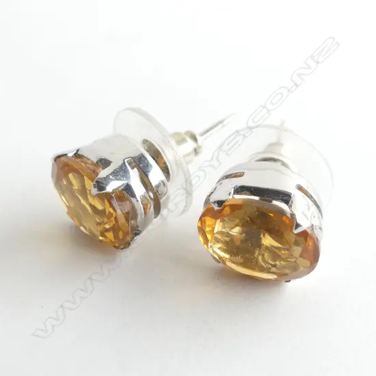 PR UNMARKED SILVER & CITRINE STUD EARRINGS 