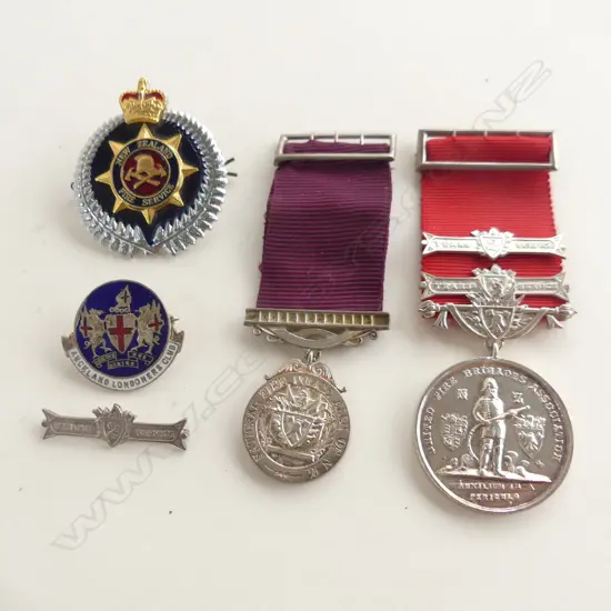 Anton Teutenberg 1982 SILVER FIRE BRIGADE (WAIHEKE) & 4 OTHER F.B. MEDALS