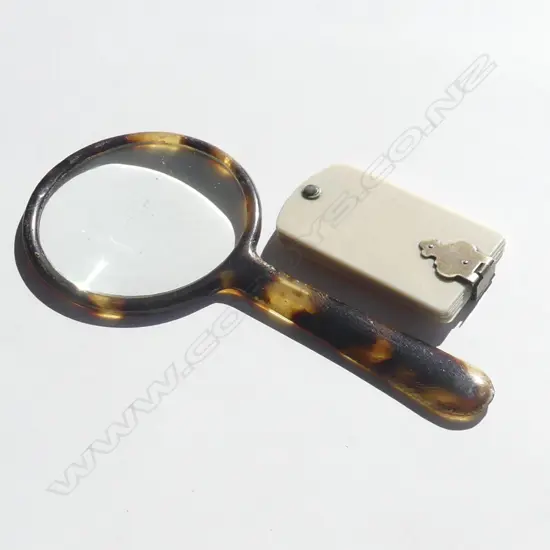 IVORY POCKET NOTE BOOK 6  'PAGES' W PENCIL. Swivelling + MAGNIFYING GLASS