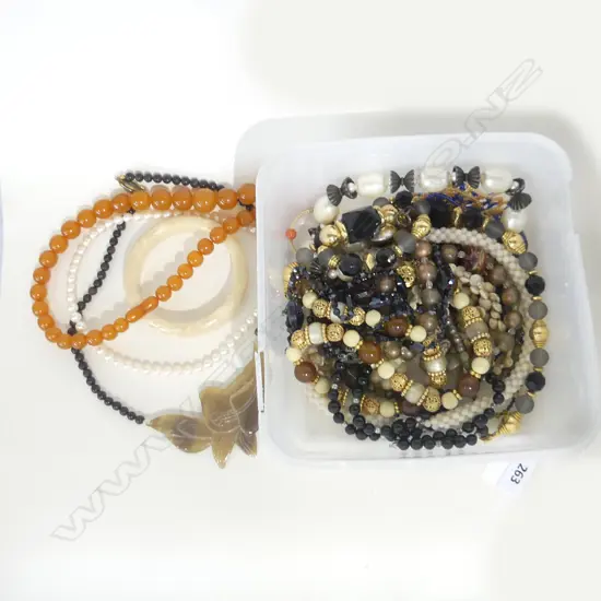 ASST. COSTUME NECKLACES + CULTURED PEARL NECKLACE WITH SILVER CLASP