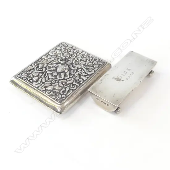 ORNATE CIGARETTE CASE & STG SILVER STAMP BOX