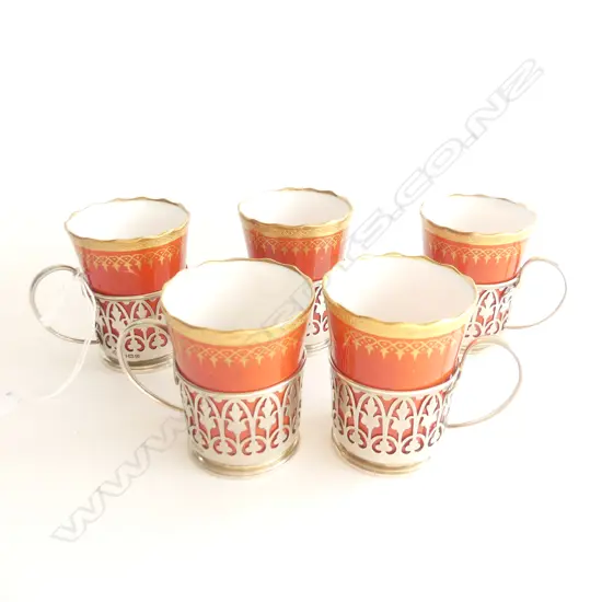 1928 PARAGON & SILVER SET 5 DEMI TASSE COFFEE CUPS & SAUCERS 132.9 grams of silver