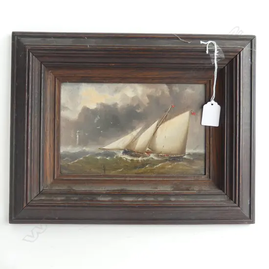ANTIQUE OIL PAINTING SAIL BOAT IN STORMY SEA130 X 210mm