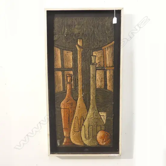 MIXED MEDIA - ABSTRACT BOTTLES, SIGNED 360 X 860MM