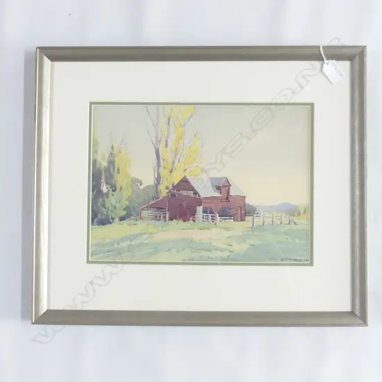GULLY, Eric (NZ 1900-1954), Red Barn, W/C, signed & dated 1936, 250mm x 340mm
