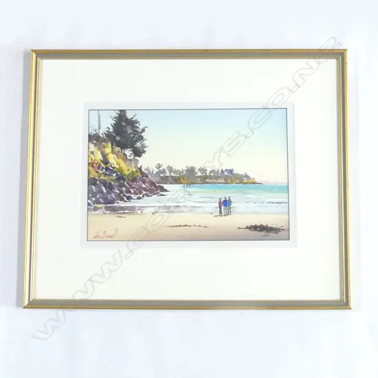 BRASELL, John (NZ), Caroline Bay Conversation, signed, W/C, 210mm x 320mm