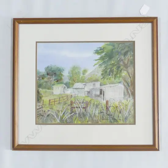 ALISON TANNER (US, 20thC), FARM SHEDS, PAUATAHANUI, W/C, SIGNED, 280mm x 3550mm