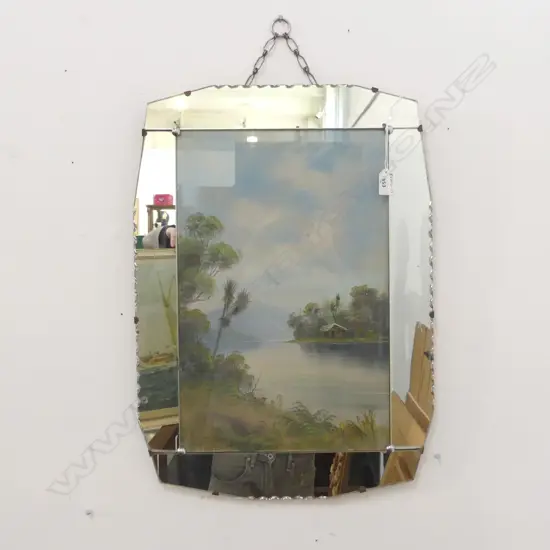 MIRROR FRAMED NZ SCENE WATER COLOUR 590 X 420MM (INC. FRAME)