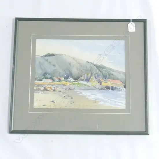 MAUNSELL, Julian (NZ c.1915-1935), Houses on Beach, W/C, signed, 250mm x 320mm