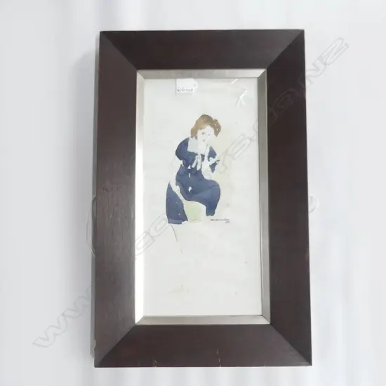 RYDE, Alison Duncan (NZ 1946-), Lady Holding Tennis Racquet, W/C, signed & dated 1977, 390mm x 190mm