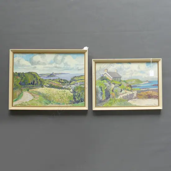 2  X E. LAMORNA KERRY 'CORNWELL' OIL ON BOARD. SIGNED 340 X 240 & 390 X 290MM 