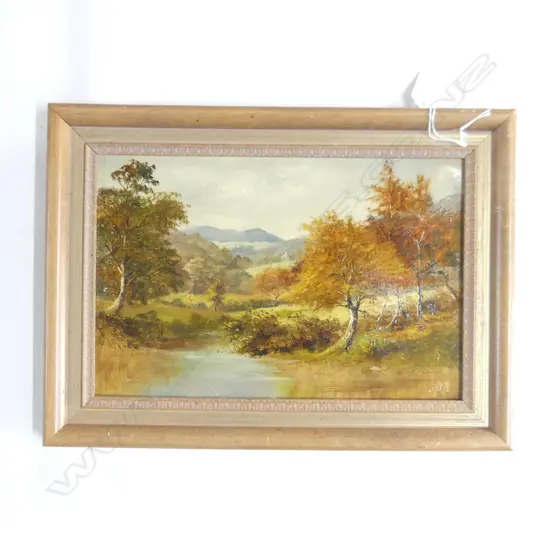 A.W.B (UK), Autumn in Worcester, meandering stream, Oil on canvas, initialed AWB & Dated 1879,190mm x 290mm