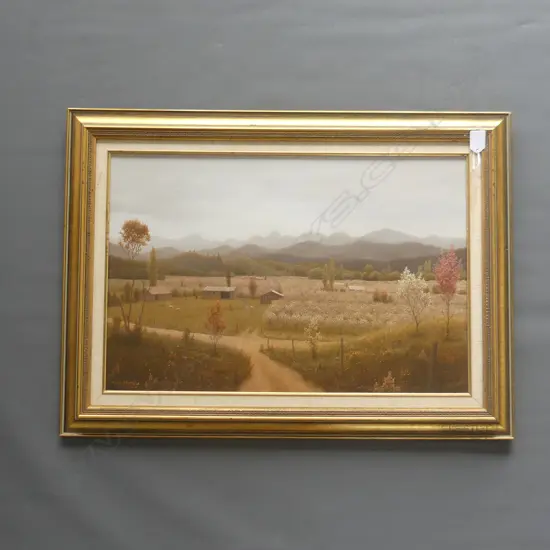 HANS BRUTSCH OIL 'SPRING TIME IN LOWER MOUTERE' SIGNED labelled verso 400 x 580mm scratch to sky