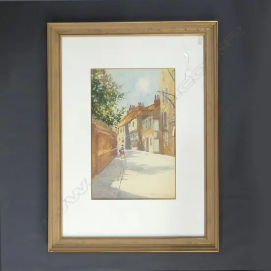 BLYTHE FLETCHER, VILLAGE SCENE, SIGNED,  WATER COLOUR ON BOARD, 320 X 500MM