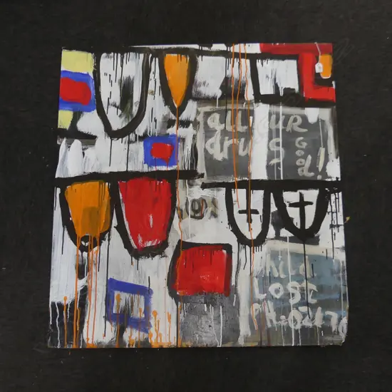 ARTIST UNKNOWN MIXED MEDIA ON BOARD 1080 X 980 MM SOME DAMAGE TO CORNER