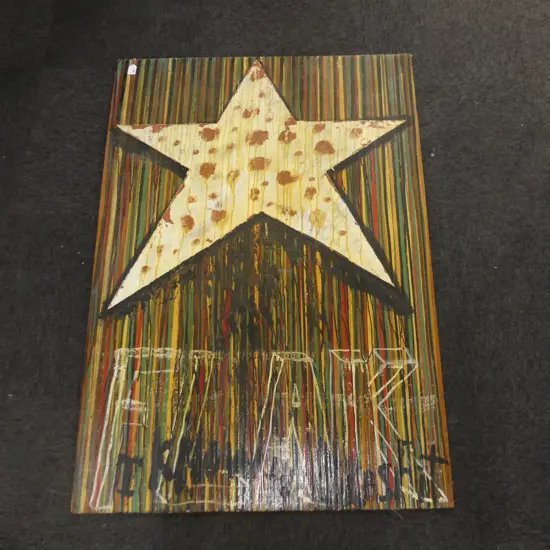 ARTIST UNKNOWN MIXED MEDIA ON PANEL TITLED FLAK 1300 X 910 MM