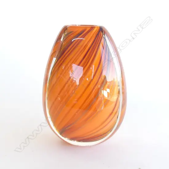 LYNDEN OVER ORANGE & CLEAR SWIRLS OVOID VASE engraved signature 2007 H.230mm.