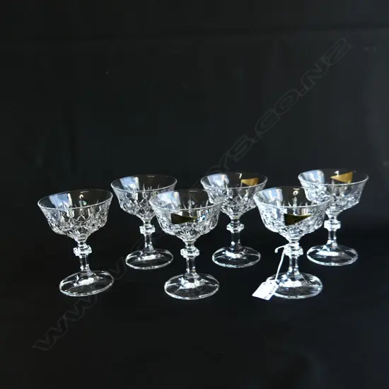 6 VINTAGE CUT CRYSTAL CHAMPAGNE SAUCERS, ITALY, H. 130MM