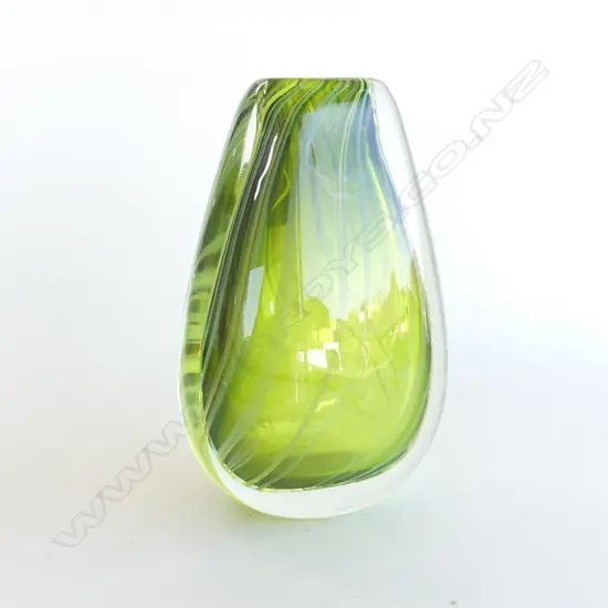 LYNDEN OVER GREEN/AQUA & CLEAR SWIRLS OVOID LGE VASE engraved signature 2006 H.230mm.