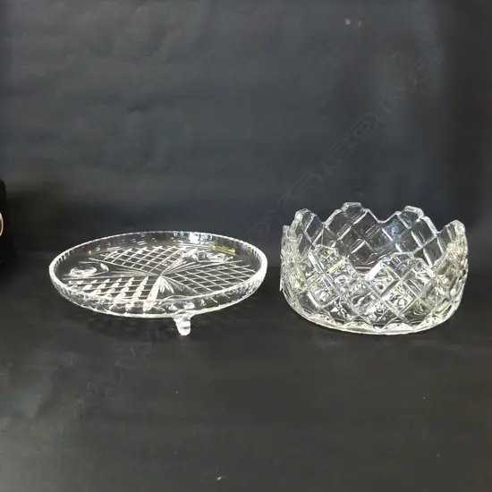 CUT CRYSTAL BOWL (DIA 180MM) + CAKE PLATE (DIA  215MM)