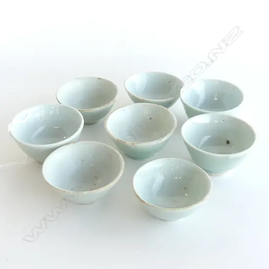 OLD CHINESE SET 8 CELADON GLAZE TEA CUPS Dia.66mm.ea