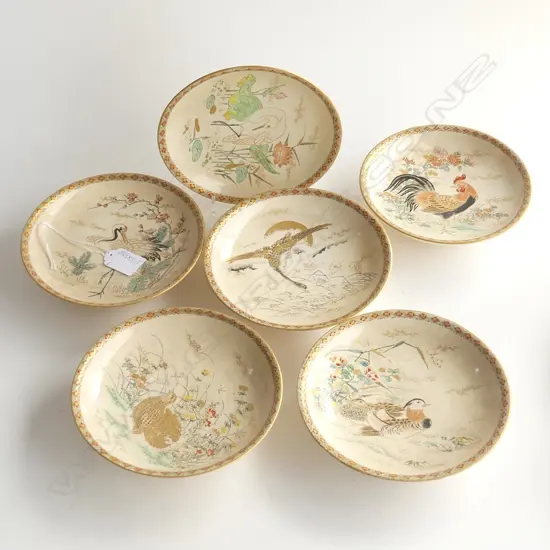 SET 6 OLD QUALITY 19thC JAPANESE FINE SATSUMA SMALL DISHES various birds