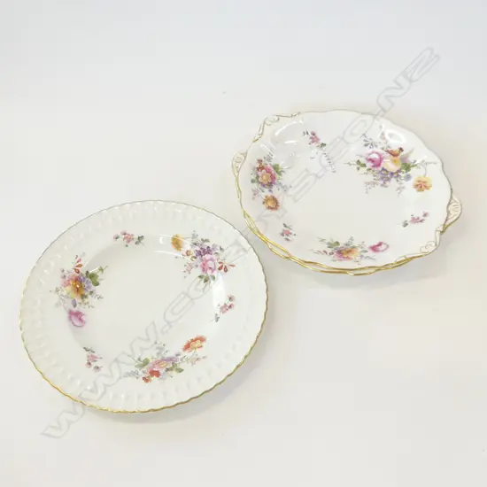 3 ROYAL CROWN DERBY, DERBY POSIES CAKE SERVING PLATES, 2 WITH TAB HANDLES